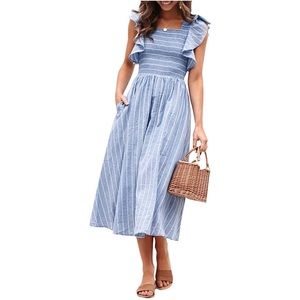 NWT Women’s Striped Linen Ruffle Dress